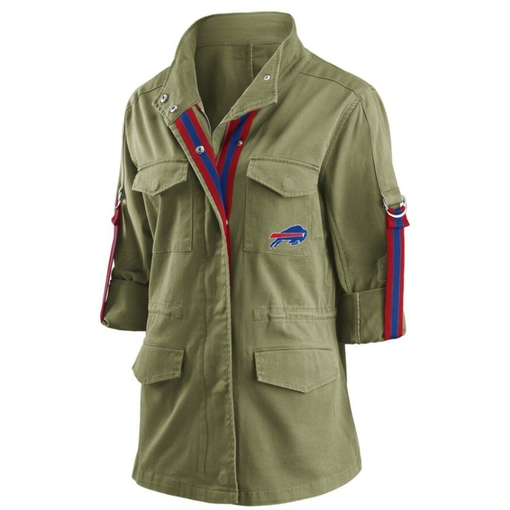 Buffalo Bills Olive Green Military Style Utility Jacket Women's L Wear By EA - Picture 4 of 5